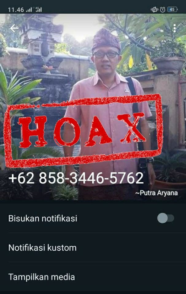 Tersebar tangkapan layar akun whatsapp yang mengatasnamakan Kadis Ketahanan Pangan dan Perikanan Kabupaten Buleleng