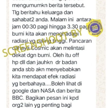 Imbauan Ada Pancaran Radiasi Cahaya Kosmik Berbahaya