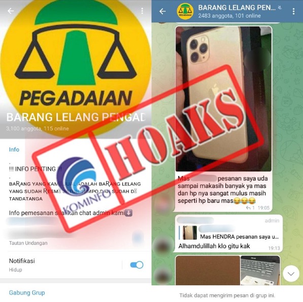 Grup Telegram Barang Lelang Online Mengatasnamakan Pegadaian