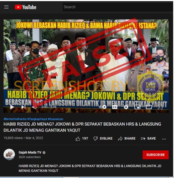 Video “Jokowi bebaskan H R S dan langsung dibawa ke istana untuk dilantik jadi Menag gantikan Yaqut”