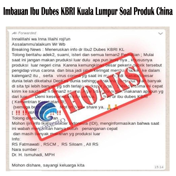 Imbauan Ibu Dubes KBRI Kuala Lumpur Soal Produk China