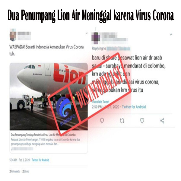 Dua Penumpang Lion Air Meninggal karena Virus Corona