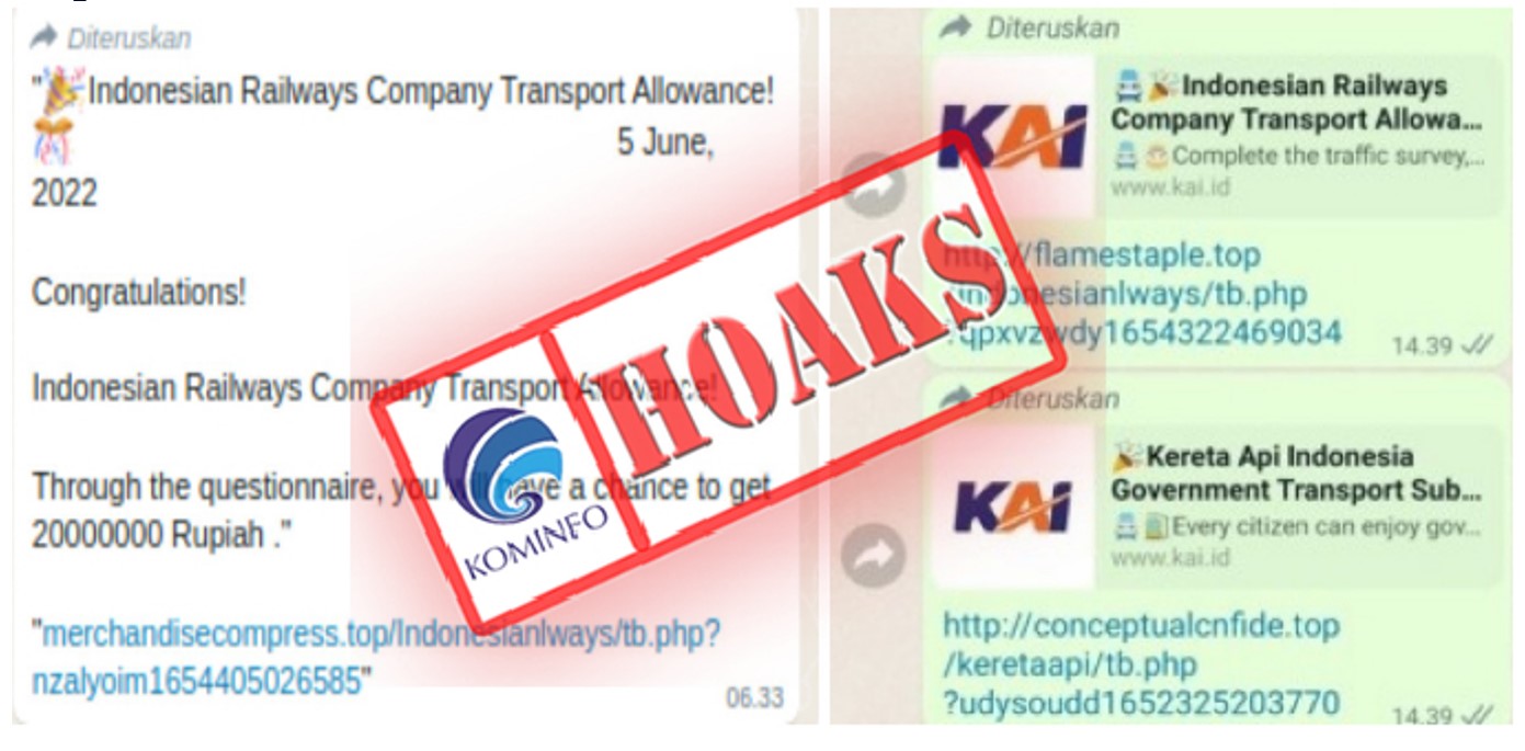 Tautan Hadiah Uang Rp20 Juta dan Promo Mengatasnamakan PT Kereta Api Indonesia (Persero)