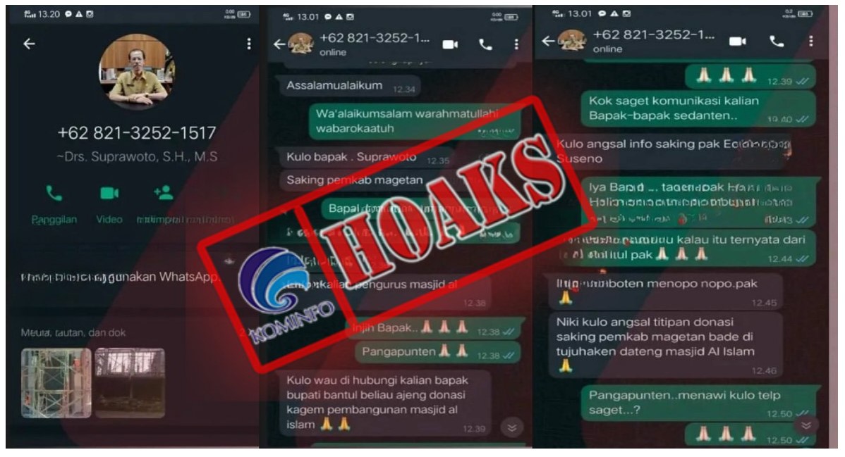 Akun WhatsApp Mengatasnamakan Bupati Magetan Drs. Suprawoto, S.H., M.Si.
