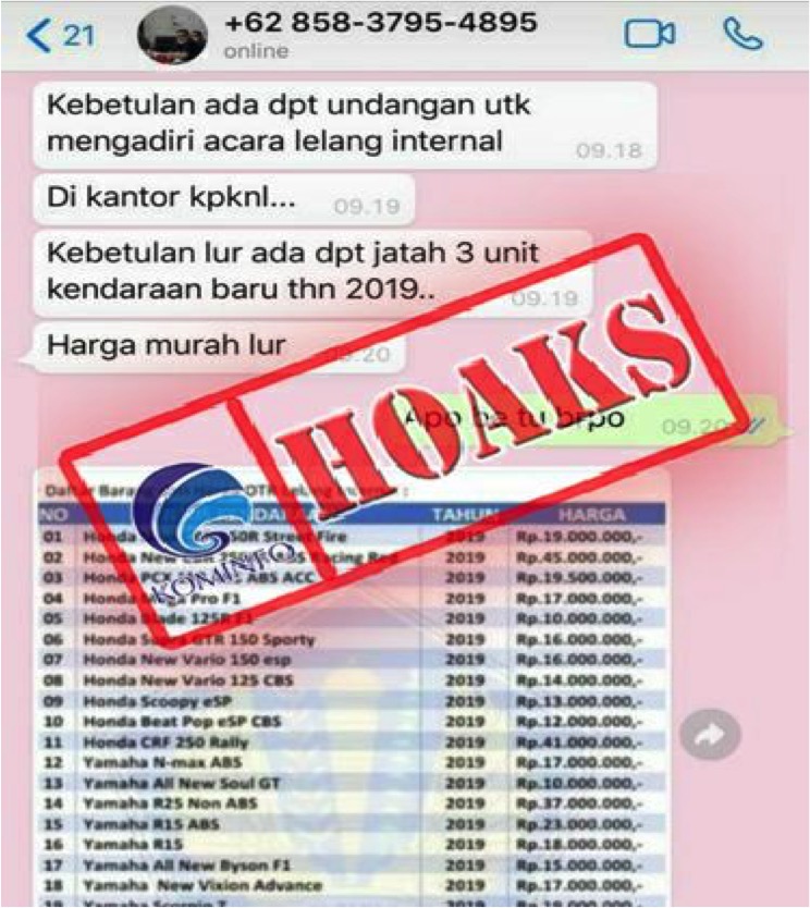 Akun Whatsapp Anggota DPRD Kota Jambi Menawarkan Lelang Mobil