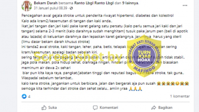 Pencegahan awal gejala stroke untuk penderita riwayat hipertensi, diabetes dan kolestrol