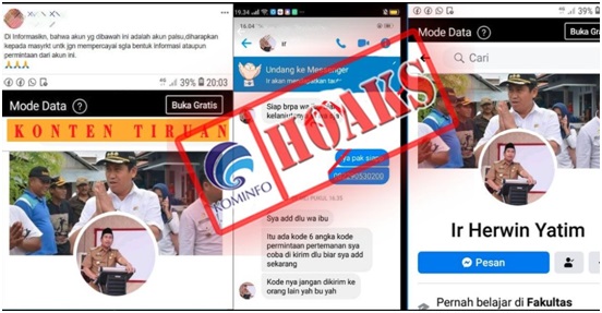 Akun Facebook Palsu Mengatasnamakan Herwin Yatim Bupati Banggai Sulawesi Tengah