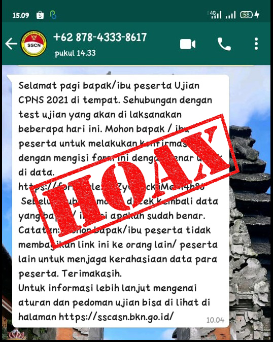 Tersebar Pesan di Whatsapp Untuk Melakukan Registrasi & Konfirmasi Peserta Ujian SKD CPNS 2021