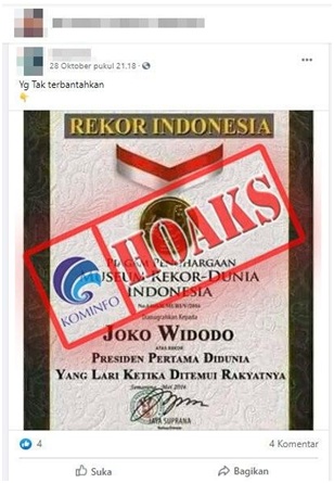 Jokowi Dapat Rekor MURI Presiden Pertama di Dunia yang Lari ketika Ditemui Rakyatnya