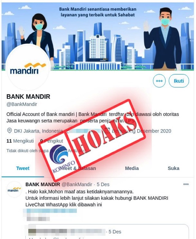 Akun Twitter Mengatasnamakan Bank Mandiri