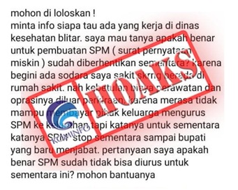 Pemberhentian Pengurusan Surat Pernyataan Miskin (SPM) di Kabupaten Blitar