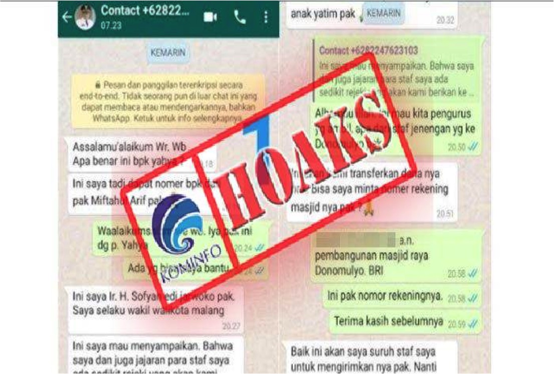 Akun Whatsapp Mengatasnamakan Wakil Wali Kota Malang, Minta Transfer Dana Pembangunan Masjid