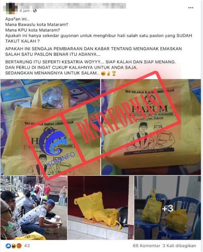 Foto Bingkisan Paslon Pilwakot Mataram Tersebar di Hari Pencoblosan