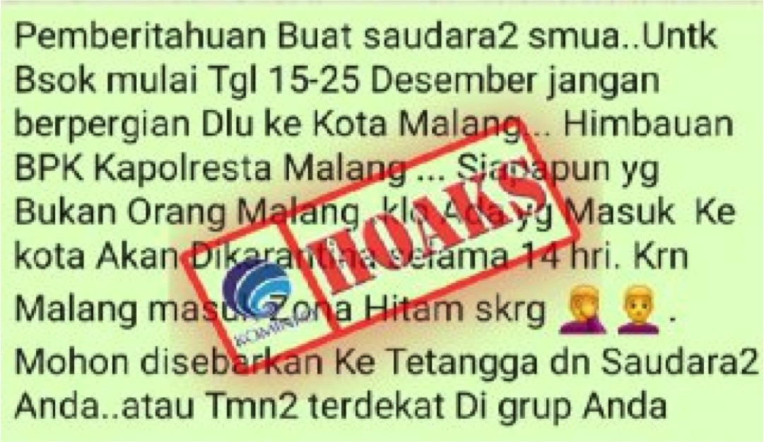 Pesan Larangan ke Kota Malang oleh Kapolresta Malang 