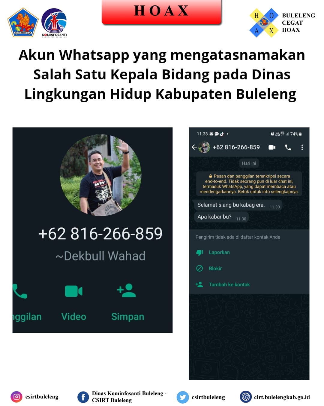Akun Whatsapp yang mengatasnamakan Salah Satu Kepala Bidang Pada Dinas Lingkungan Hidup Kabupaten Buleleng