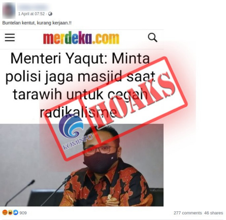 Menteri Agama Yaqut Cholil Qoumas Minta Polisi untuk Jaga Masjid saat Ibadah Tarawih untuk Cegah Radikalisme