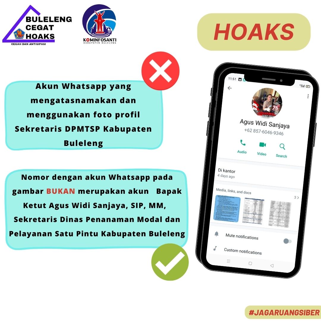 Akun Whatsapp yang mengatasnamakan dan menggunakan foto profil Sekretaris DPMTSP Kabupaten Buleleng