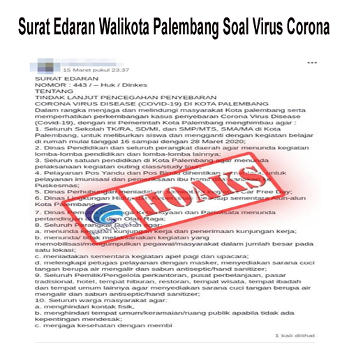 Surat Edaran Walikota Palembang Soal Virus Corona