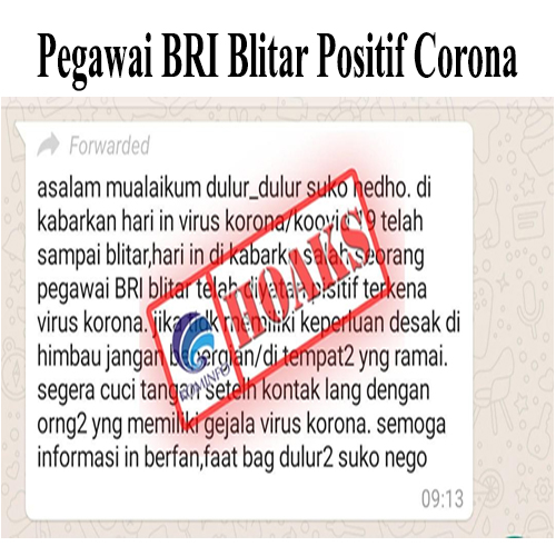 Pegawai BRI Blitar Positif Corona