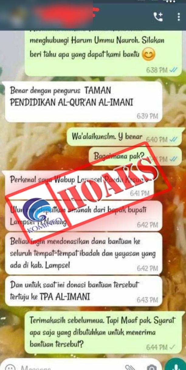 Pesan WhatsApp Mengatasnamakan Wakil Bupati Lampung Selatan