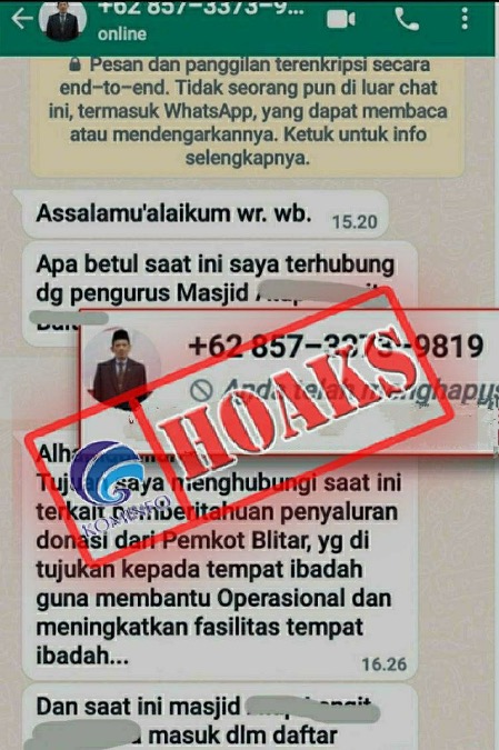 Nomor WhatsApp Mengatasnamakan Sekretaris Daerah Kota Blitar Priyo Suhartono, S.Sos M.Si.