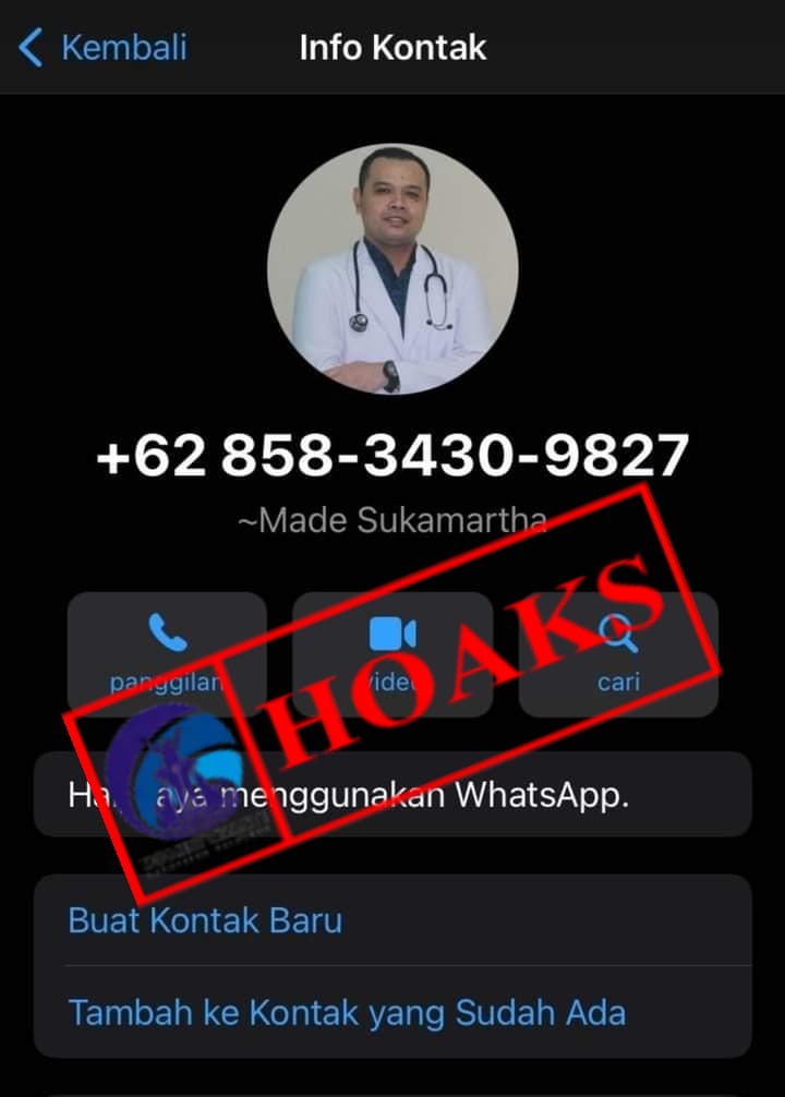 TERSEBAR TANGKAPAN LAYAR AKUN WHATSAPP YANG MENGGUNAKAN FOTO PROFIL DAN MENGATASNAMAKAN dr.SUKAMARTHA YANG BERTUGAS DI RUMAH SAKIT KERTA HUSADA  KABUPATEN BULELENG