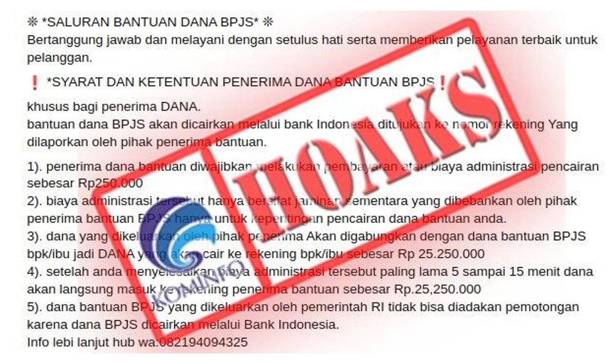 Saluran Bantuan Dana BPJS Kesehatan dengan Biaya Admin Rp250 Ribu