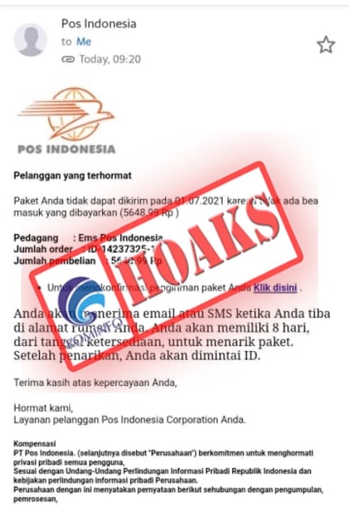 Email dari PT Pos Indonesia Terkait Kegagalan Pengiriman Barang