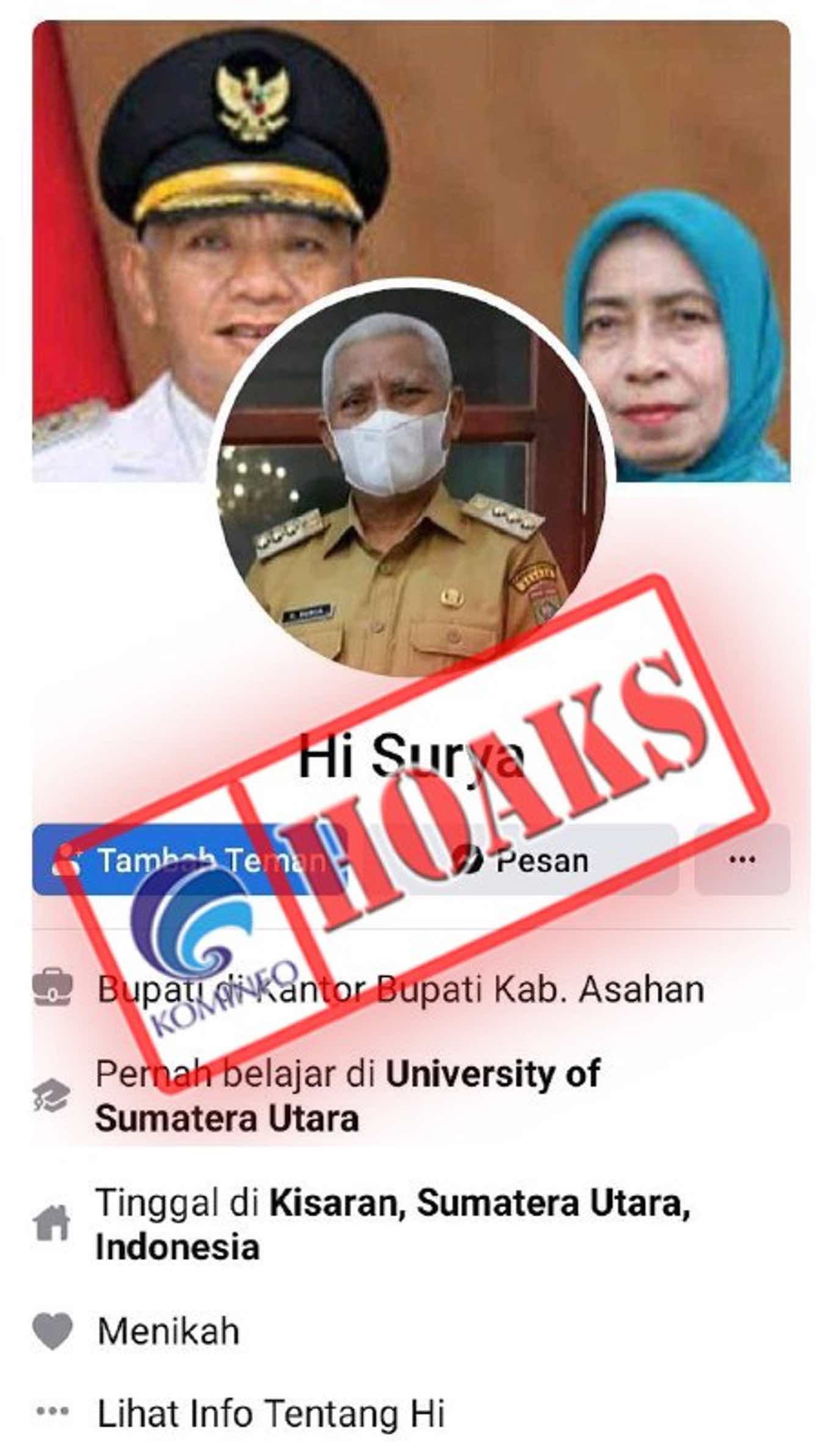 Akun Facebook Mengatasnamakan Bupati Asahan H. Surya, B.Sc