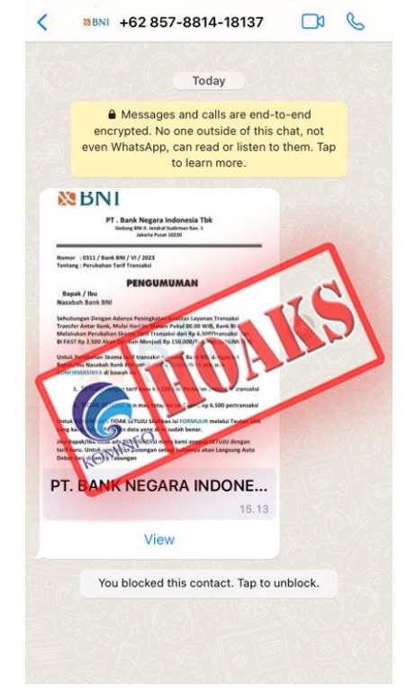 BNI Meminta Tagihan Transfer Bulanan Sebesar Rp150.000