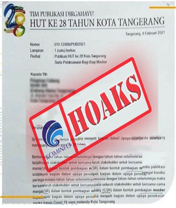 Surat Tim Publikasi HUT ke-28 Kota Tangerang