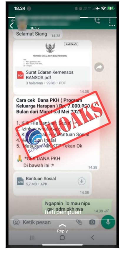 Informasi Cek Dana PKH Mengatasnamakan Kementerian Sosial