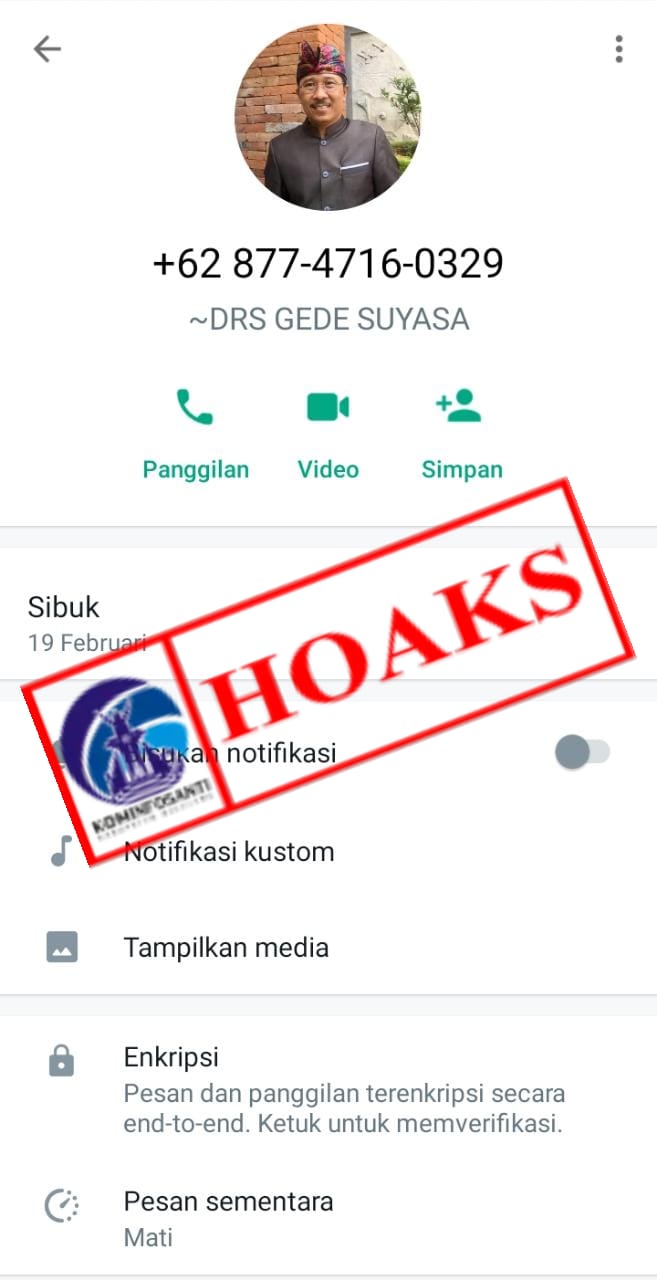 Tersebar Kembali tangkapan layar akun whatsapp yang mengatasnamakan Sekda Buleleng.