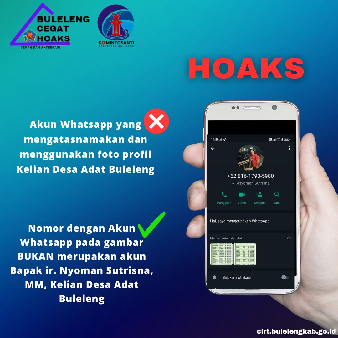 Akun Whatsapp yang mengatasnamakan dan menggunakan foto profil Kelian Desa Adat Buleleng