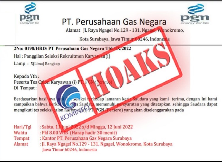 Surat Pemanggilan Seleksi Karyawan PT Perusahaan Gas Negara (PGN) Tbk