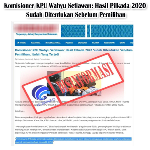 Komisioner KPU Wahyu Setiawan: Hasil Pilkada 2020 Sudah Ditentukan Sebelum Pemilihan