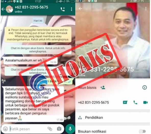 Pesan WhatsApp Mengatasnamakan Wali Kota Surabaya Eri Cahyadi