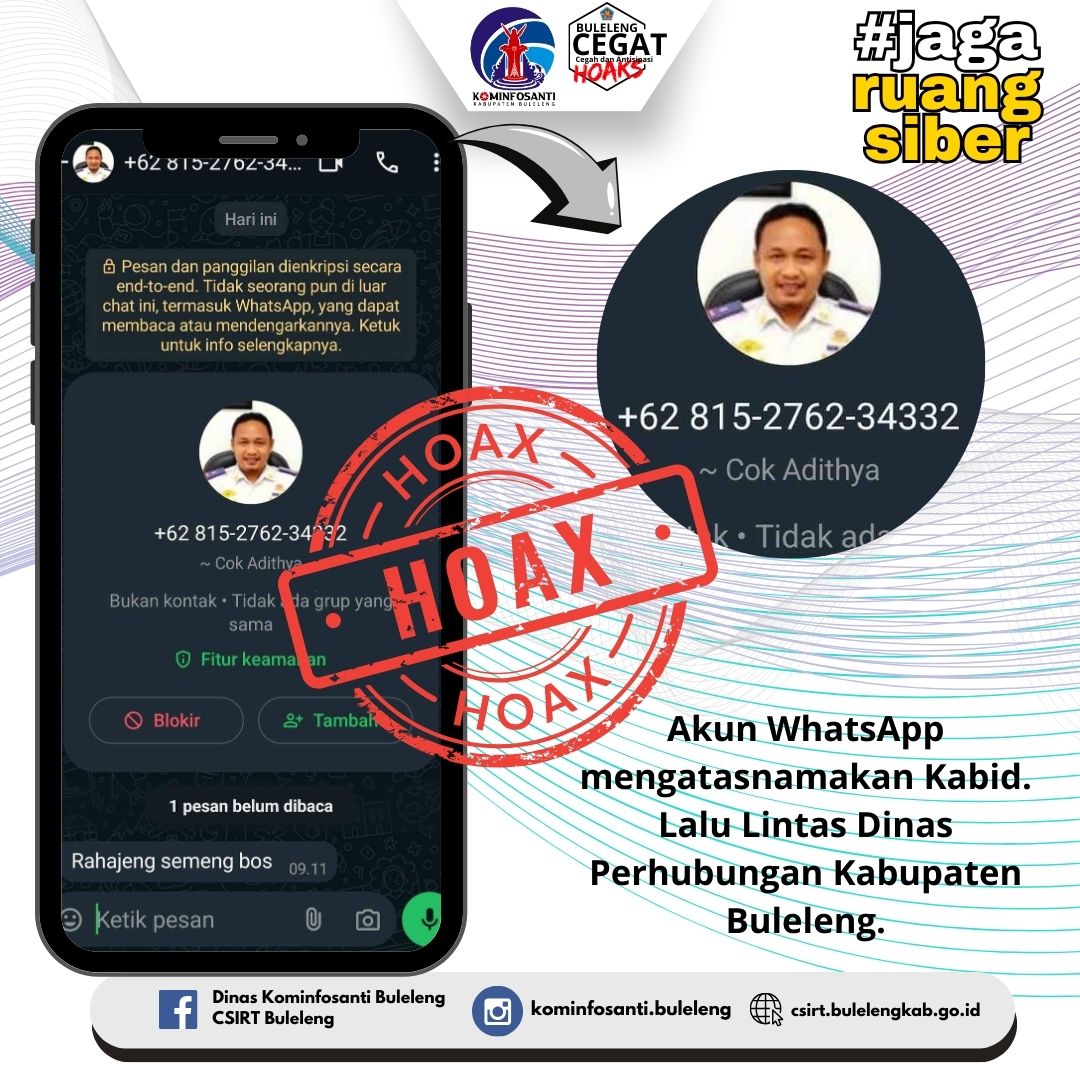 Akun WhatsApp mengatasnamakan Kabid. Lalu Lintas Dinas Perhubungan Kabupaten Buleleng.