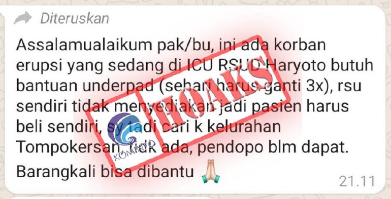 Pasien Korban Erupsi Semeru di RSUD dr. Haryoto Disuruh untuk Membeli Underpad Sendiri