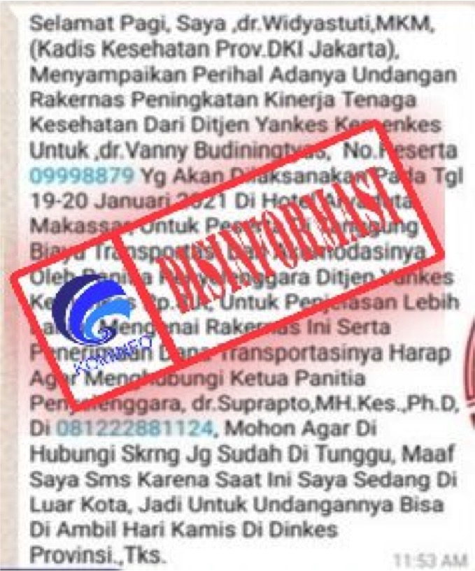 Undangan Rakernas Peningkatan Kinerja Tenaga Kesehatan Mengatasnamakan Kadis Kesehatan Provinsi DKI Jakarta