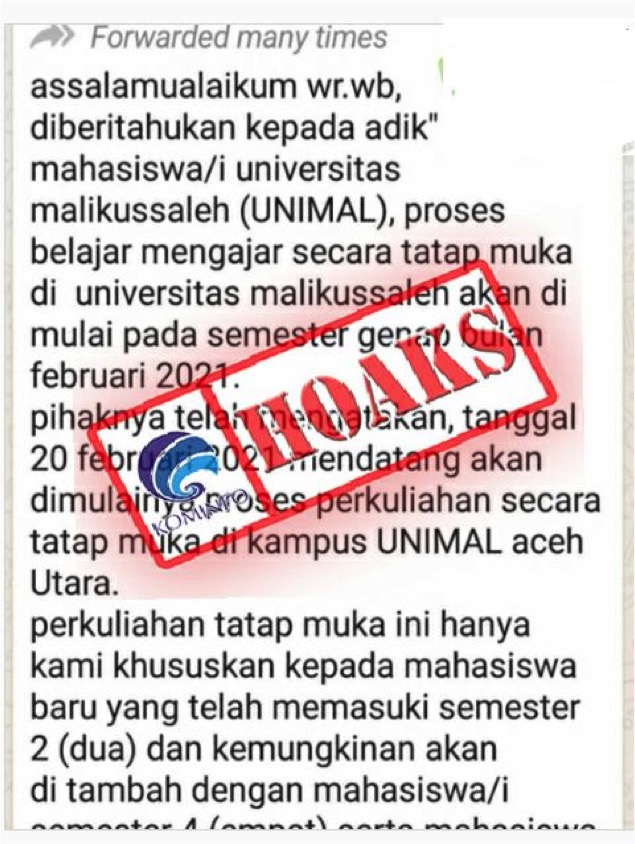 Informasi Proses Belajar Mengajar Secara Tatap Muka di Universitas Malikussaleh