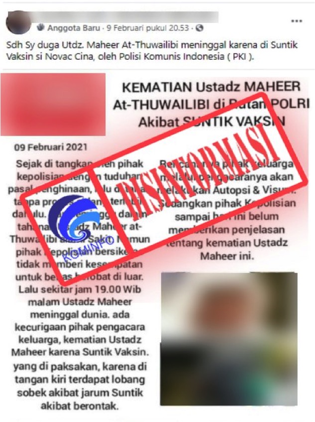 Ustaz Maaher At-Thuwailibi Meninggal karena Disuntik Vaksin Sinovac