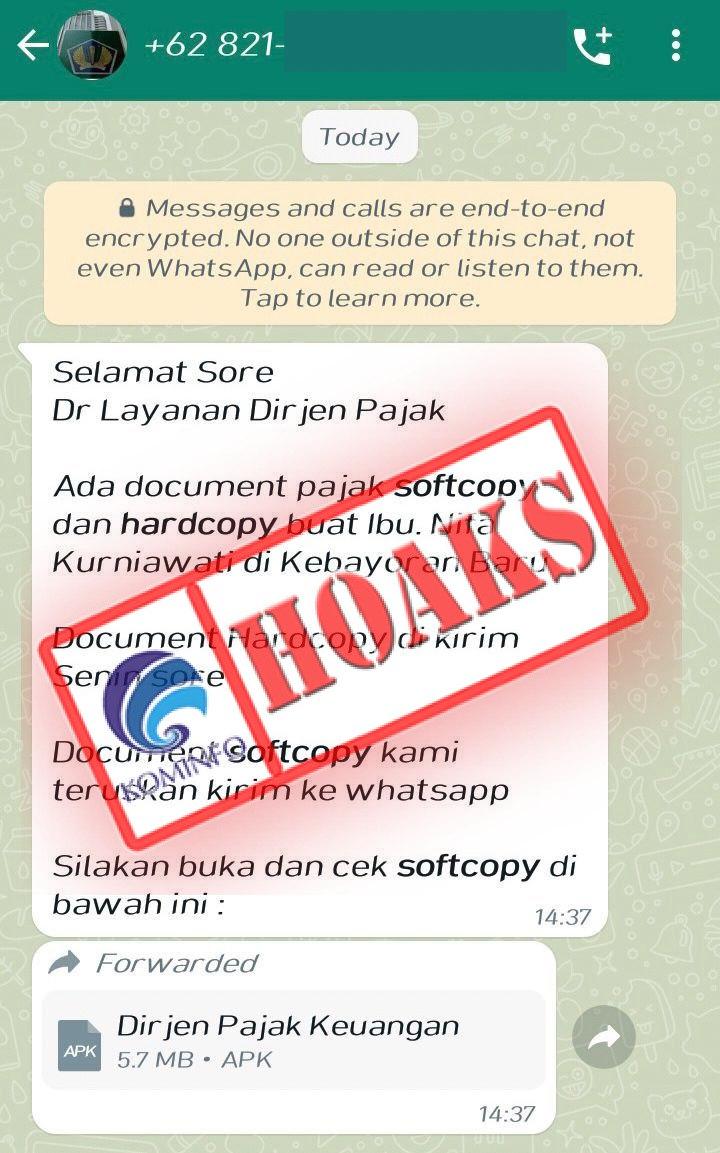 Pesan WhatsApp Mengatasnamakan Direktorat Jenderal Pajak