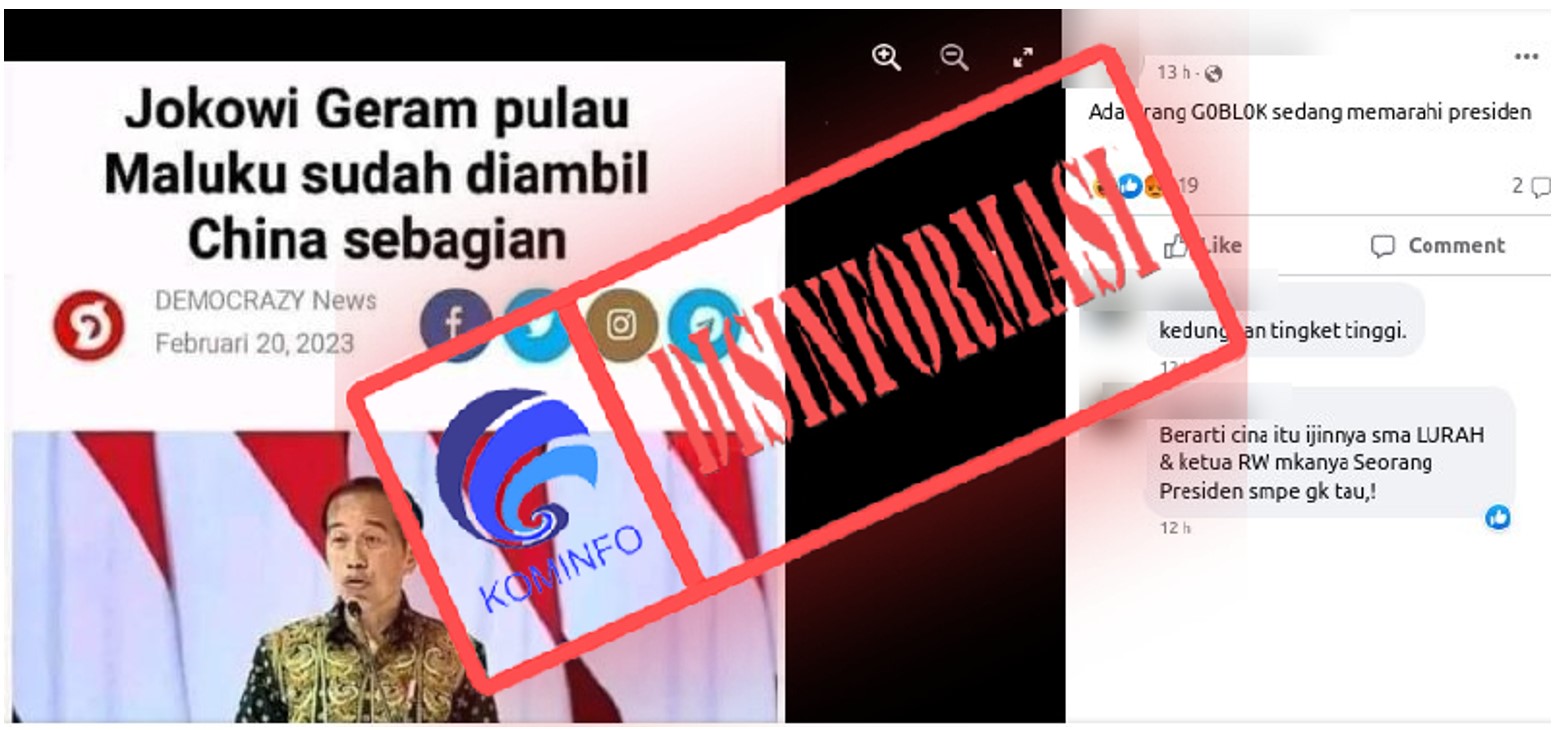 Gambar Tangkapan Layar Artikel DEMOCRAZY News “Jokowi Geram pulau Maluku sudah diambil China sebagian”