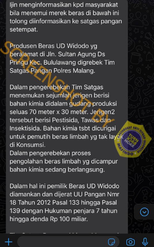 Beras Produksi UD Widodo Mengandung Bahan Kimia