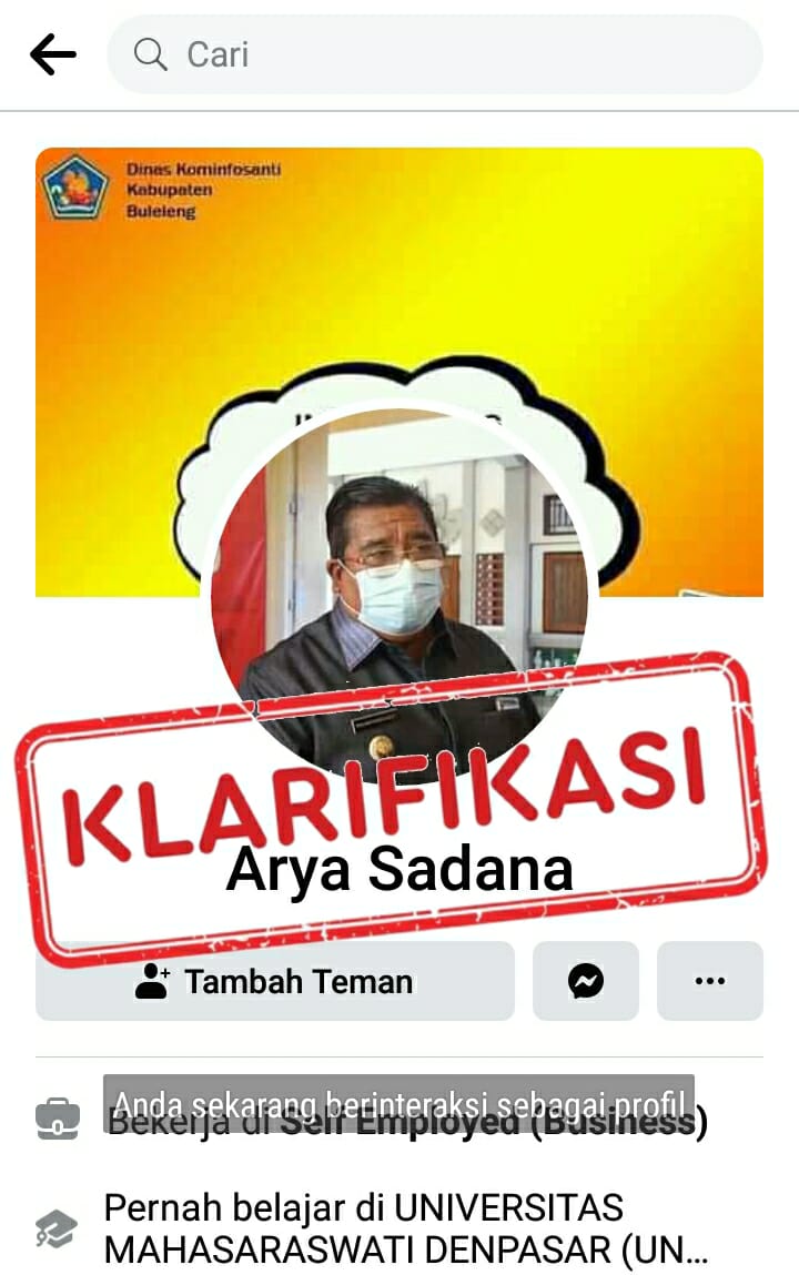 Penggunaan Foto Bupati Buleleng pada Profil Akun Facebook tanpa izin.