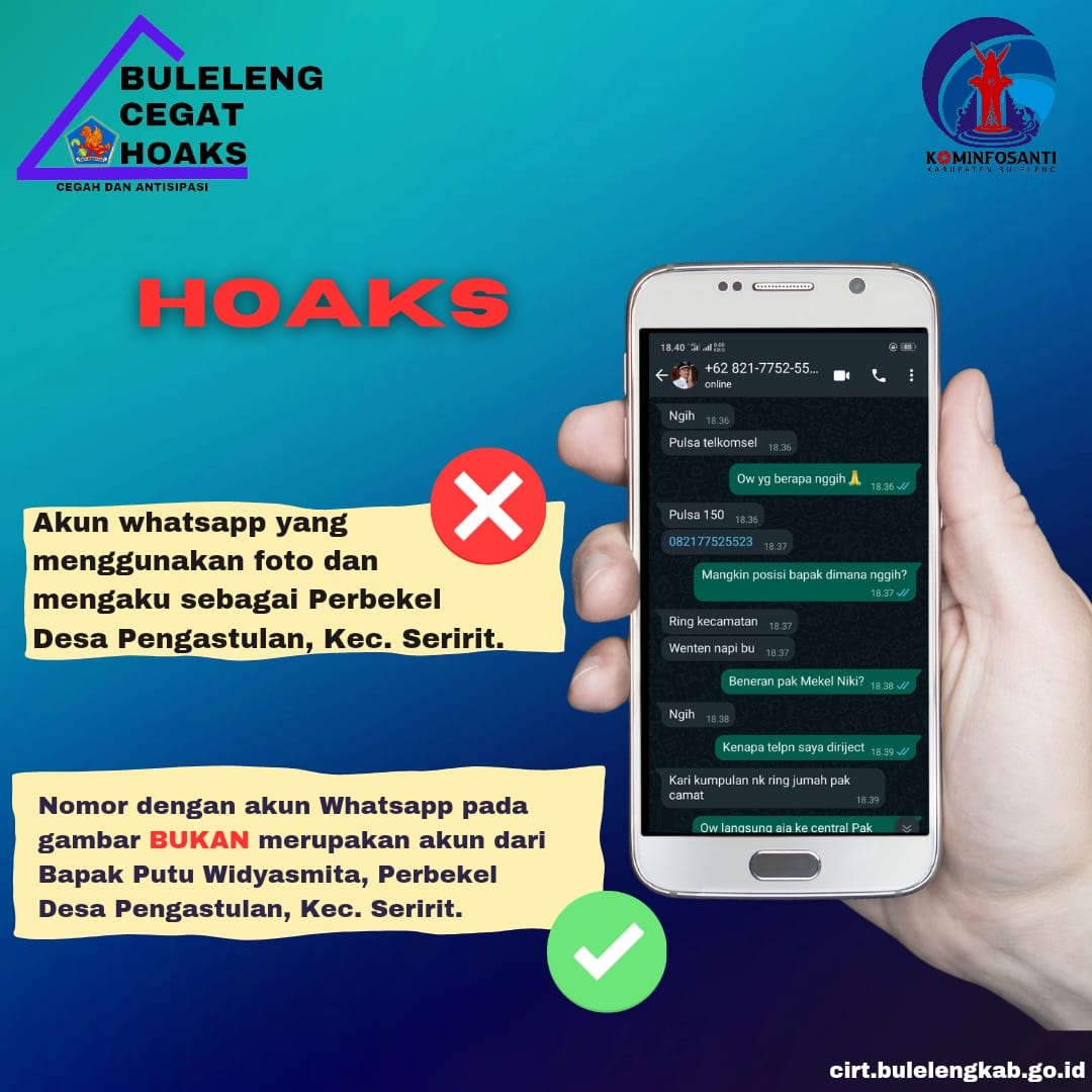 Akun Whatsapp yang mengatasnamakan dan menggunakan foto profil Perbekel Desa Pengastulan, Kecamatan Seririt, Kabupaten Buleleng