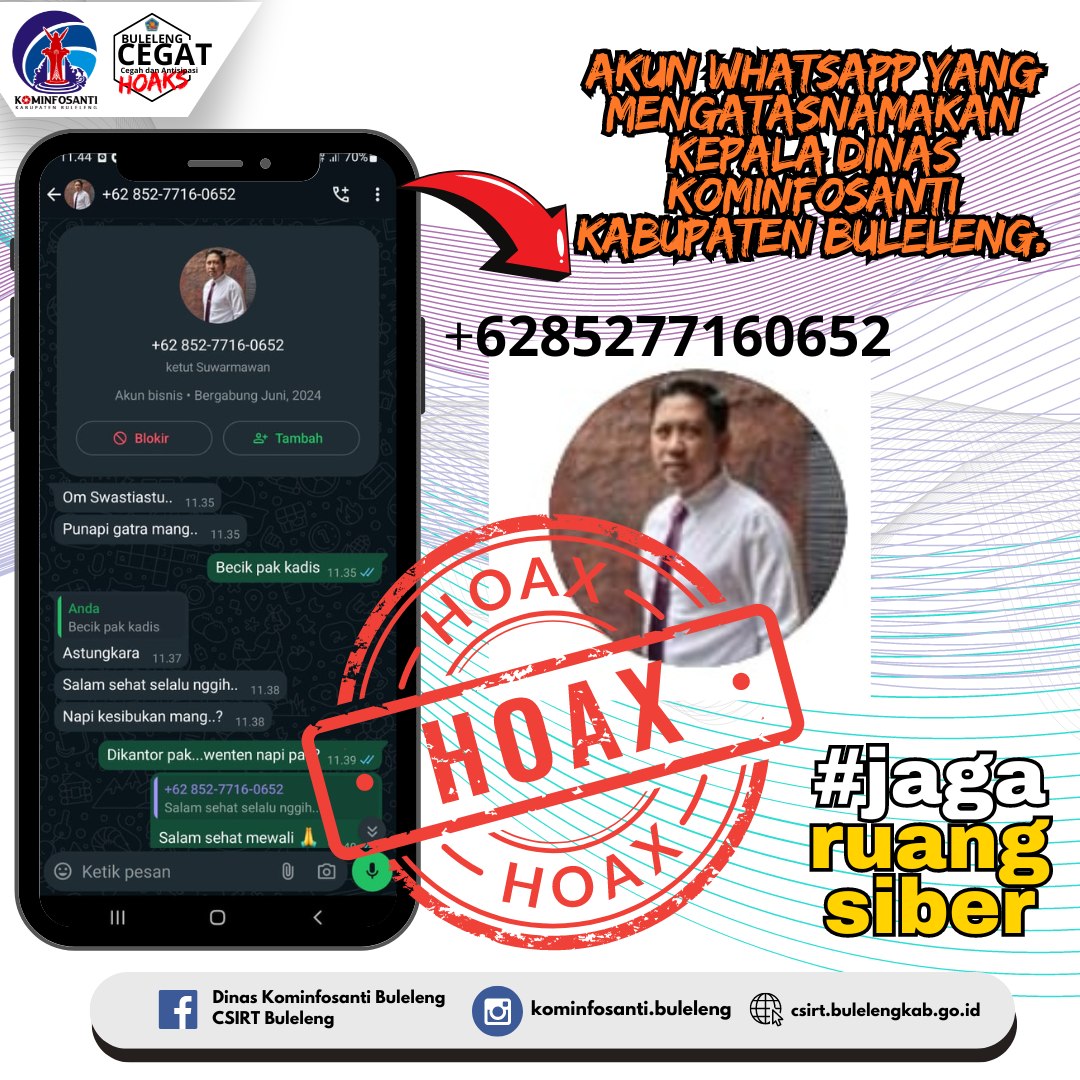 Akun Whatsapp yang mengatasnamakan Kepala Dinas Kominfosanti Kabupaten Buleleng.