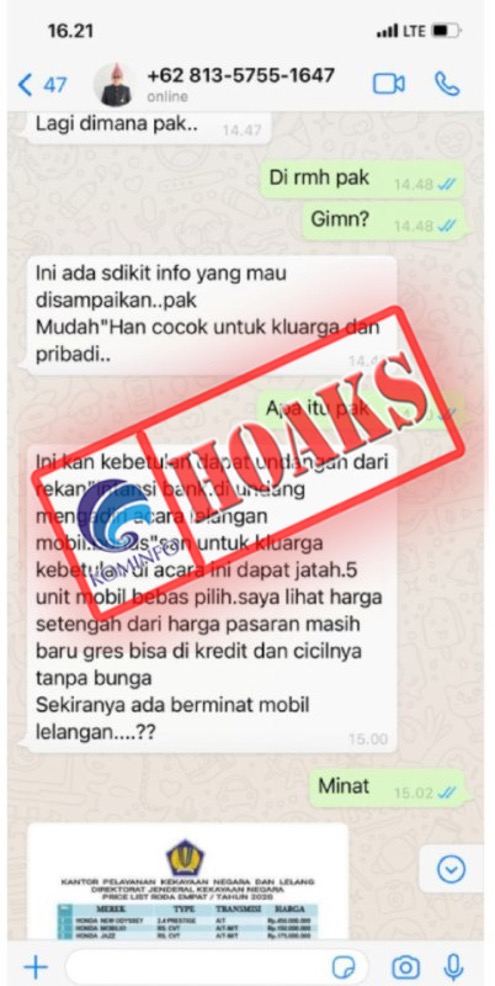 Akun WhatsApp Mengatasnamakan Kadis Komunikasi Informatika dan Persandian (Diskominfosan) Kota Bengkulu Eko Agusrianto