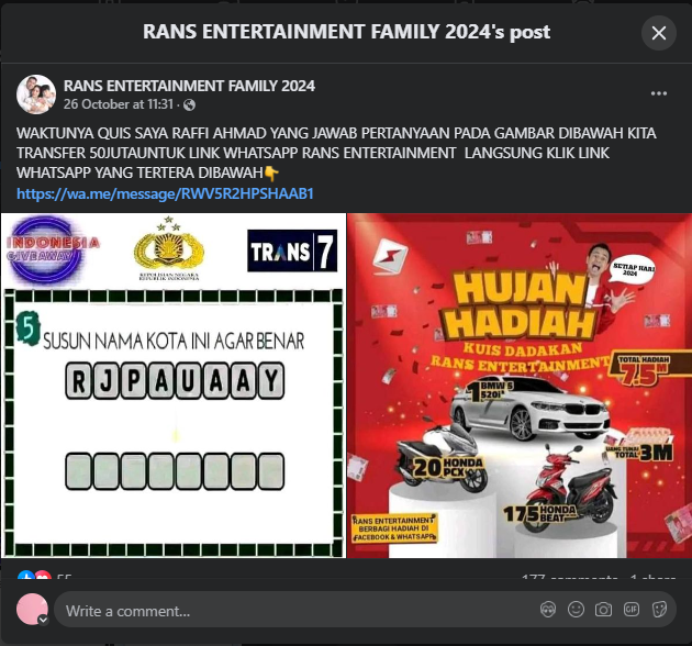 RANS Entertainment Bikin Giveaway, Kepolisian RI dan Trans 7 Jadi Sponsor